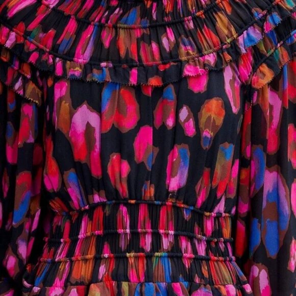 NWT FARM Rio Black Iridescent Leopards‎ Ruffle Mini Dress l Size XS - Picture 6 of 6